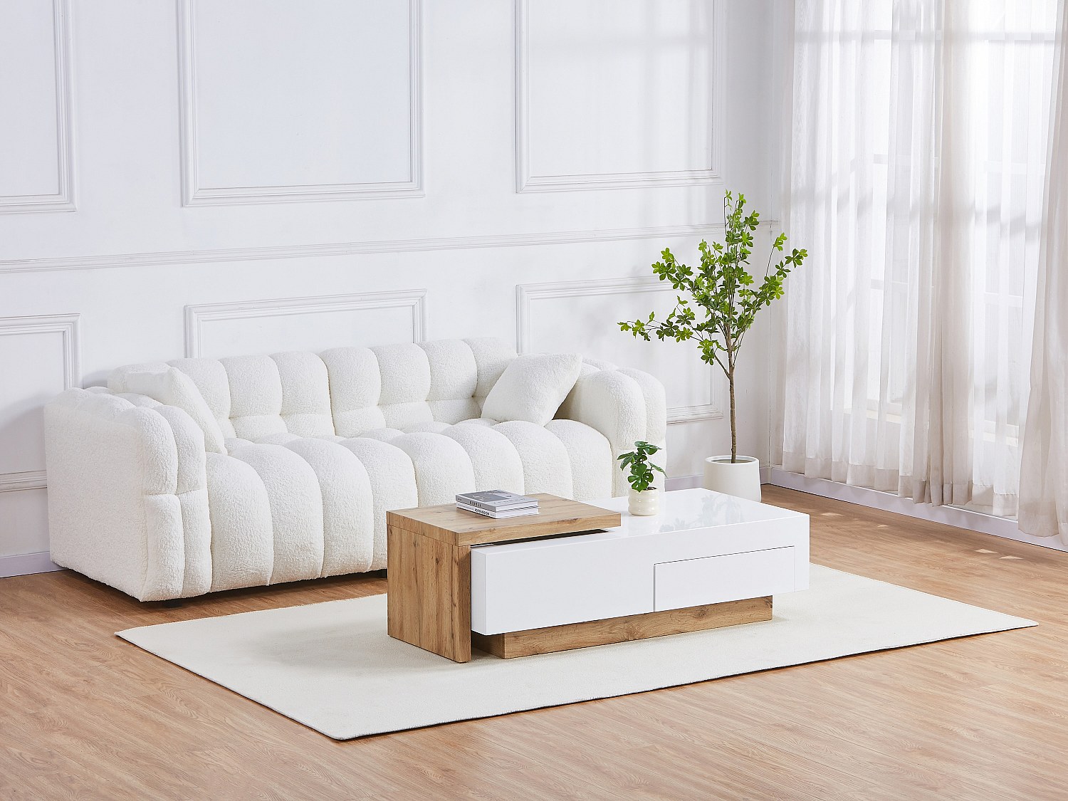 Ausziehbarer Couchtisch - 1 Schublade und 1 Ablagefach - MDF - Holzfarben u günstig online kaufen