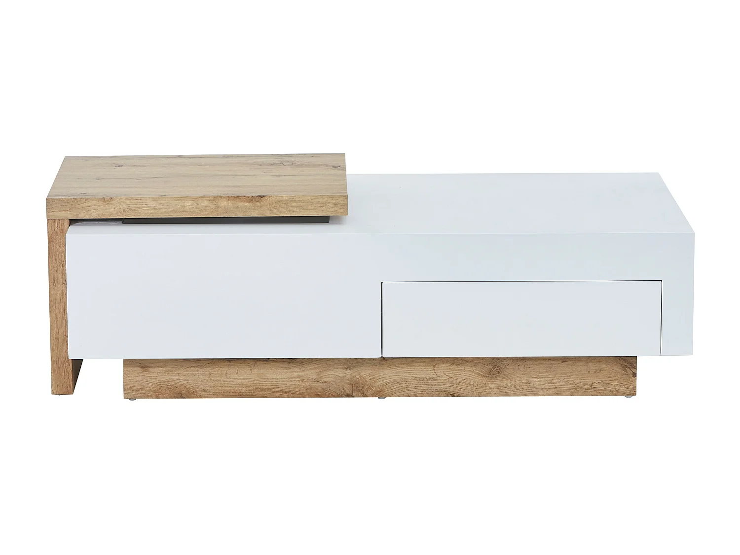 Table basse extensible en MDF avec 1 tiroir et 1 niche - Naturel et Blanc - MANDREA