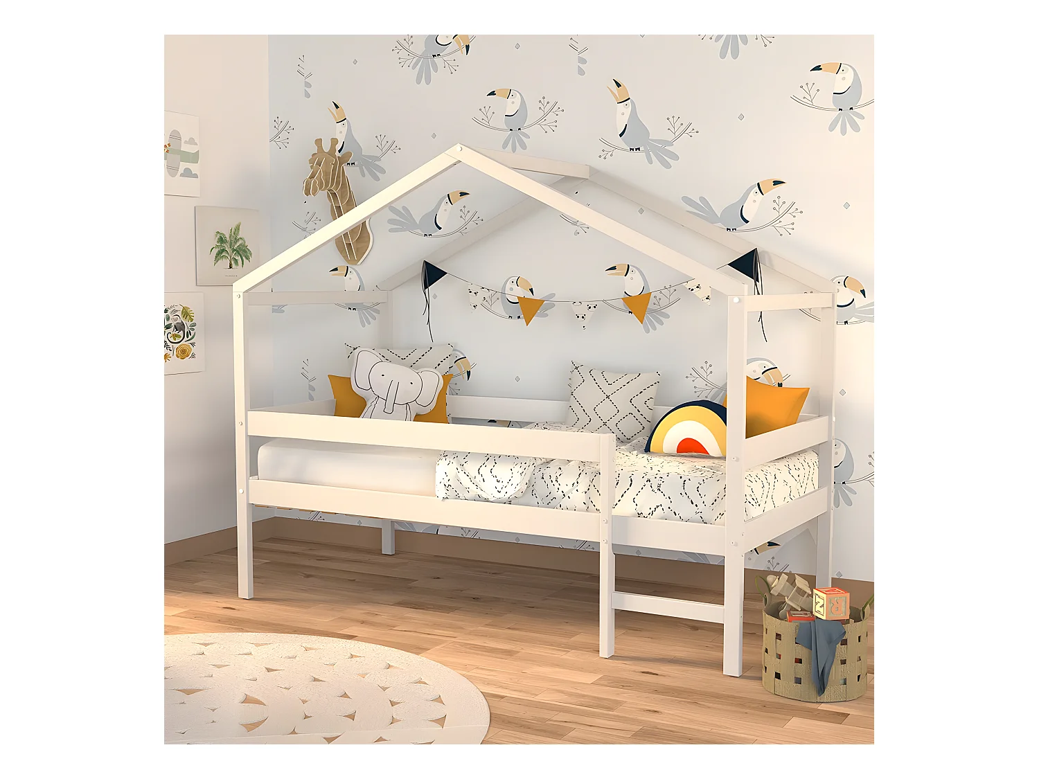 Lit cabane MIKA 90x190 + sommier / Blanc
