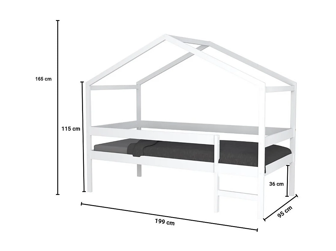 Lit cabane MIKA 90x190 + sommier / Blanc