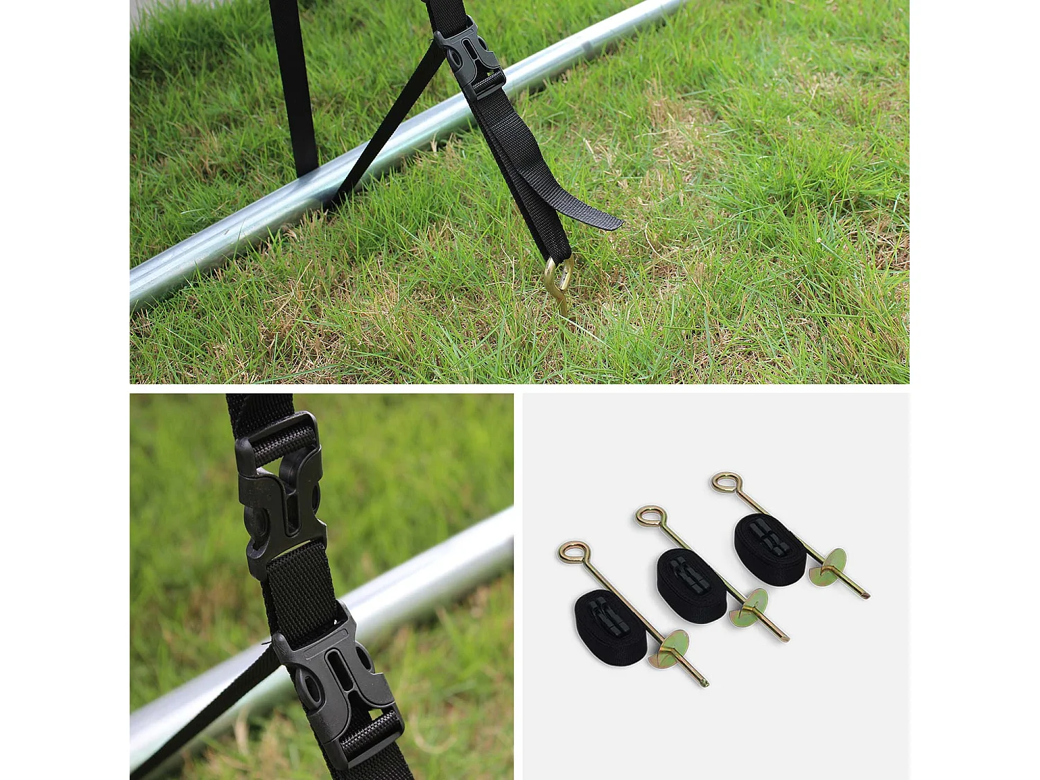 Pack accessoires pour trampoline Ø 250cm Pluton/Gémeaux/Pluton INNER - Échelle. bâche de protection. filet de rangement pour chaussures et kit d’ancrage