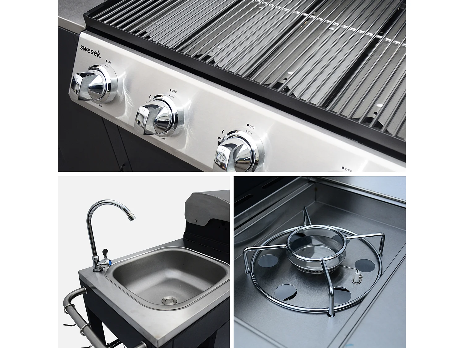 Barbecue a gas a 5 fuochi con 1 bruciatore laterale, nero