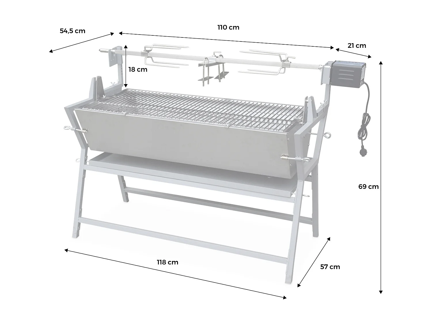Girarrosto a carbonella con spiedo elettrico, grigio
