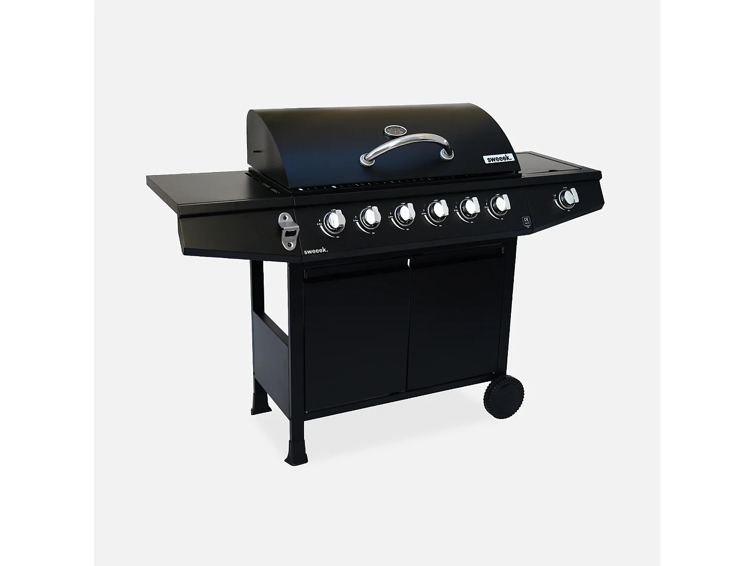 Barbacoa de gas de 7 quemadores y 1 quemador lateral negro