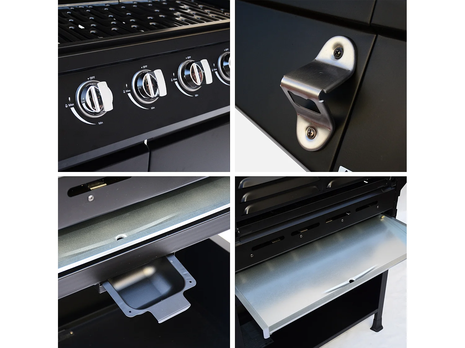 Barbacoa de gas de 7 quemadores y 1 quemador lateral negro