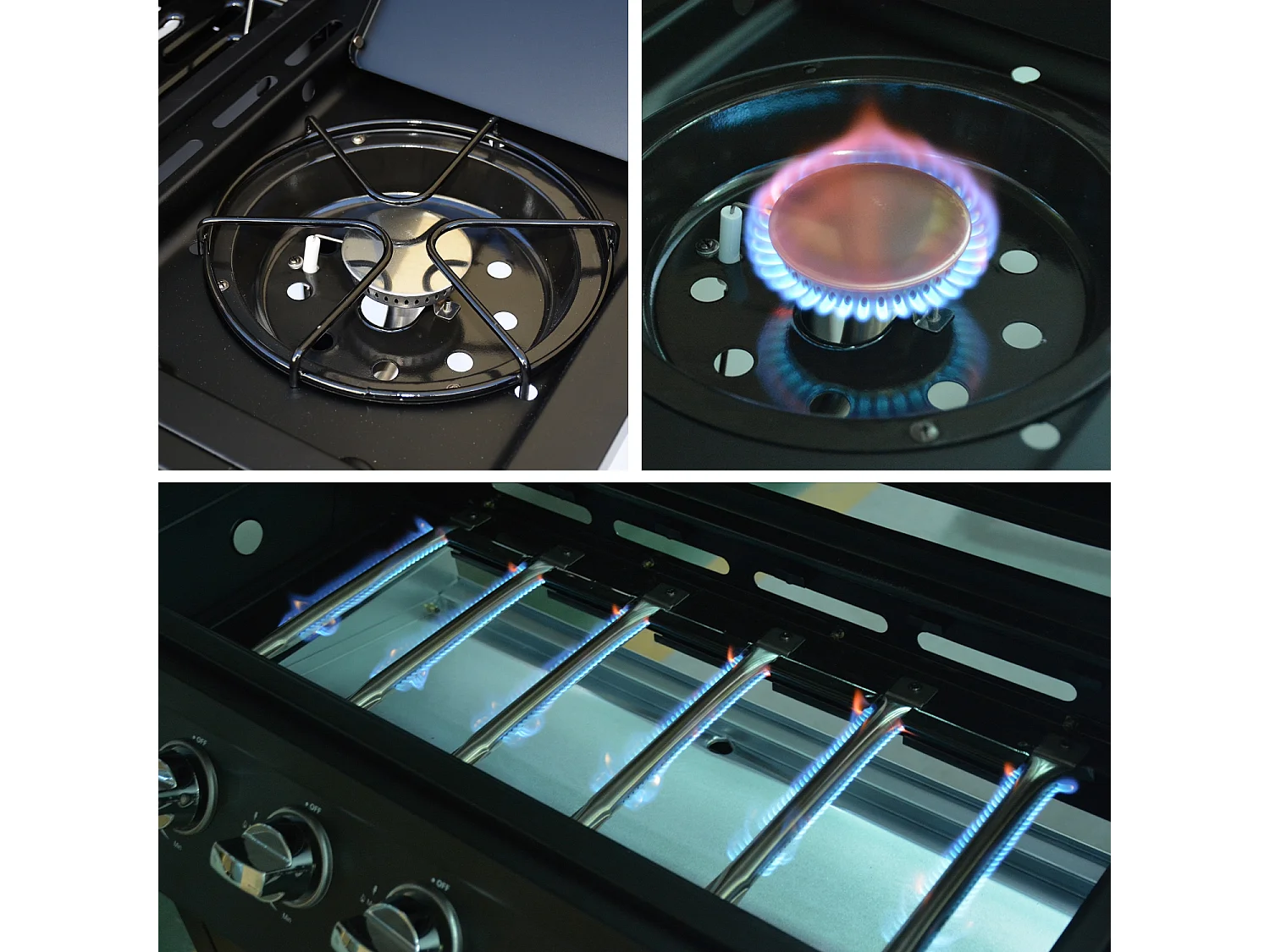 Barbacoa de gas de 7 quemadores y 1 quemador lateral negro