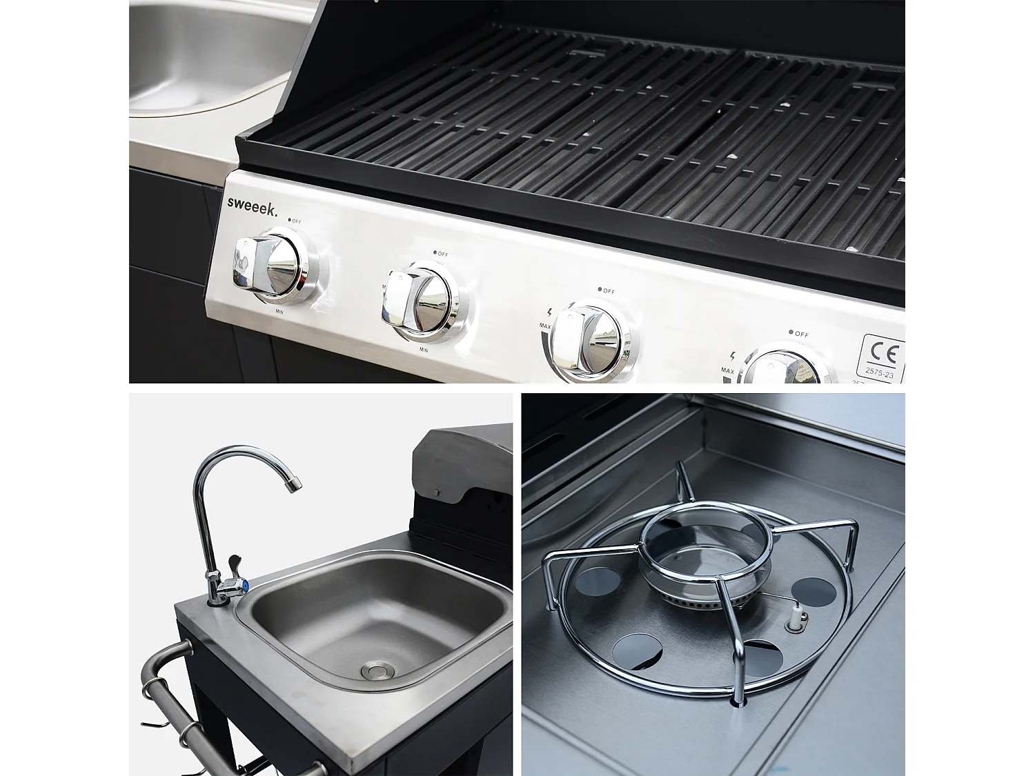 Barbacoa de gas de 5 quemadores con 1 quemador lateral negro