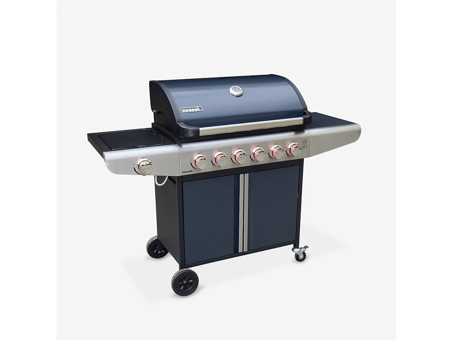 Barbecue a gas con 7 bruciatori di cui 1 laterale, nero