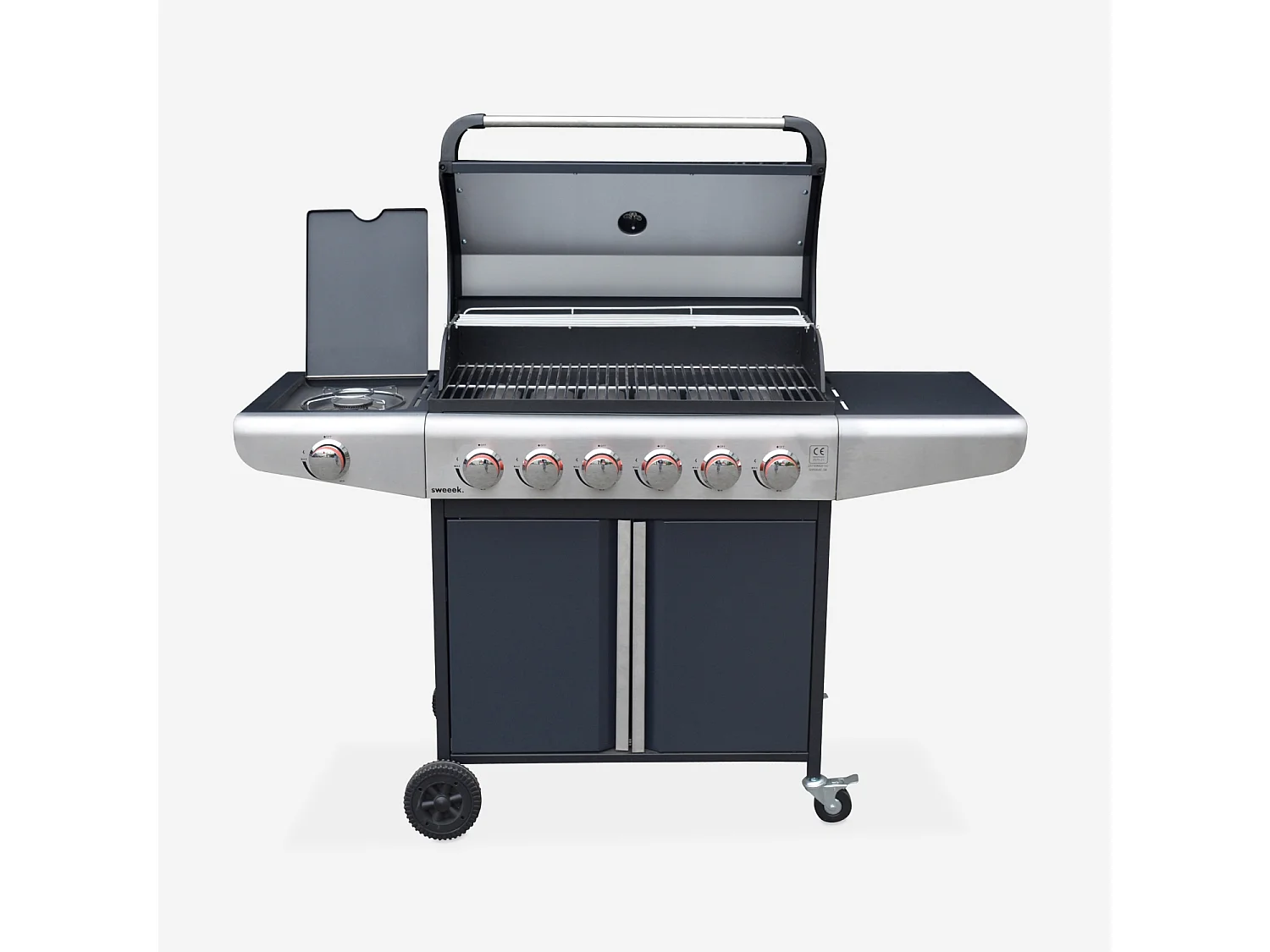 Barbecue a gas con 7 bruciatori di cui 1 laterale, nero