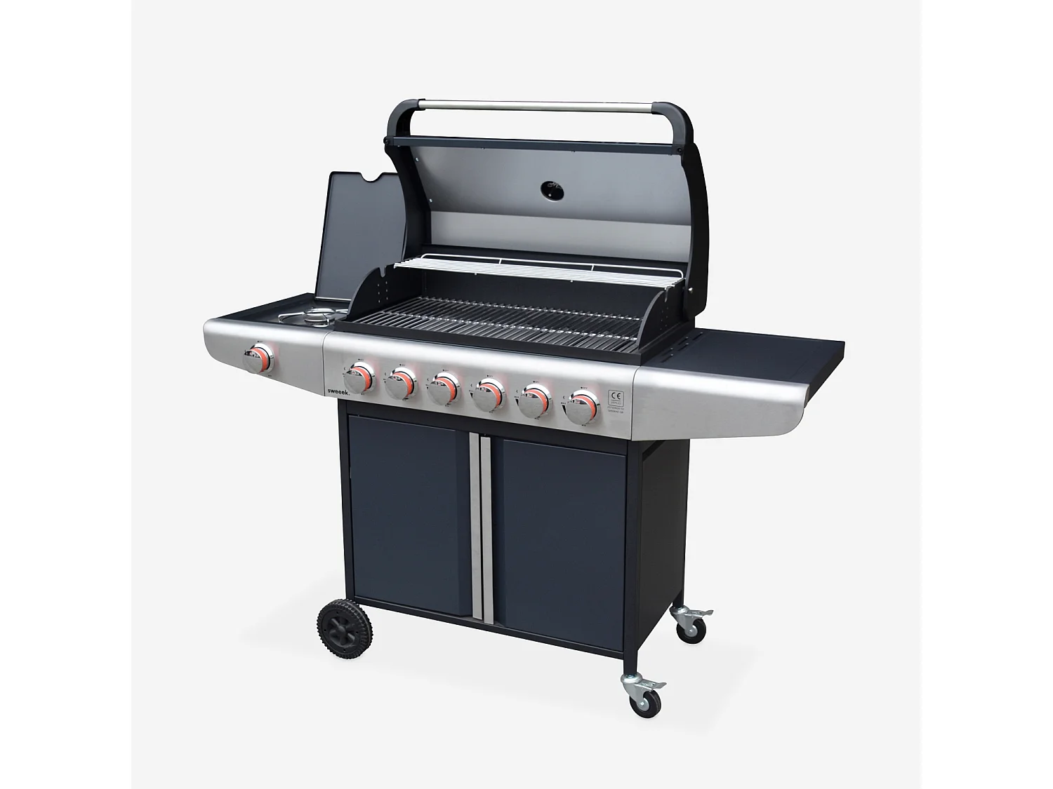 Barbecue a gas con 7 bruciatori di cui 1 laterale, nero