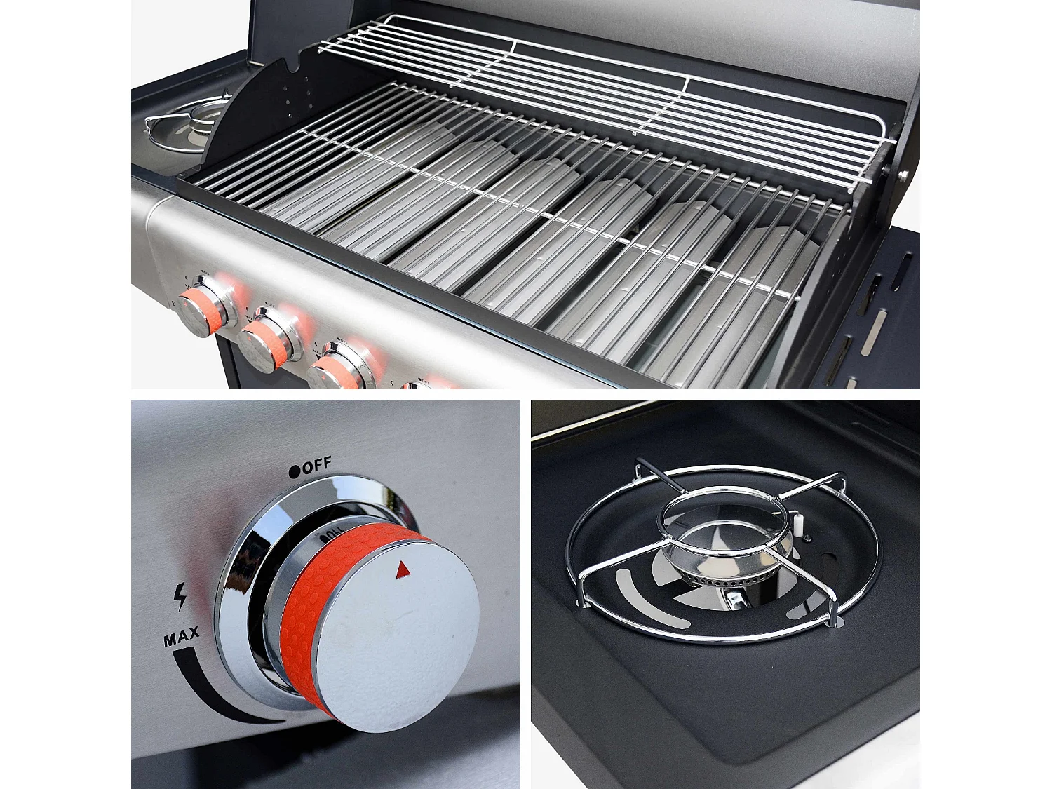 Barbecue a gas con 7 bruciatori di cui 1 laterale, nero