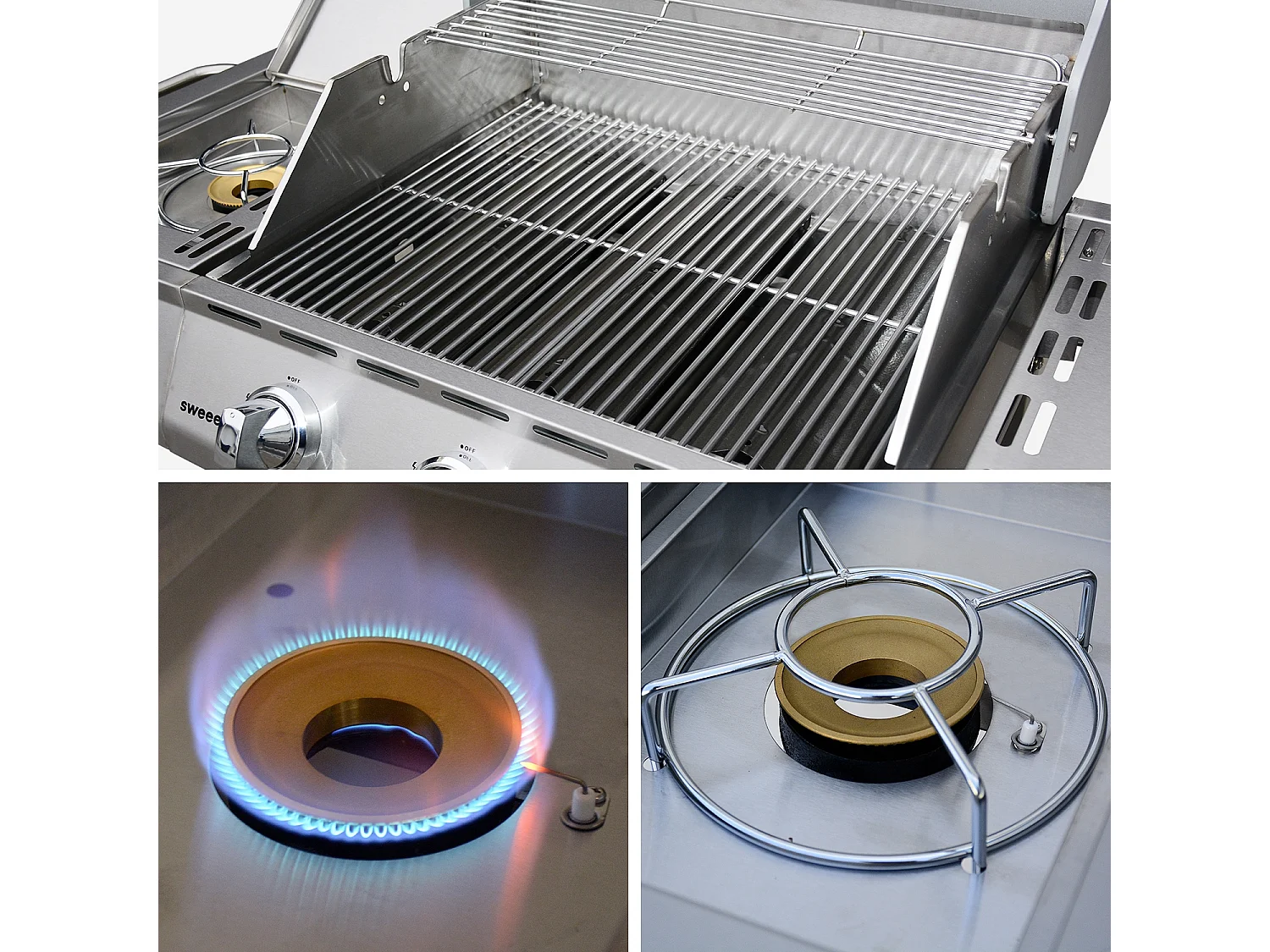 Barbecue a gas con 4 bruciatori di cui 1 laterale, inox