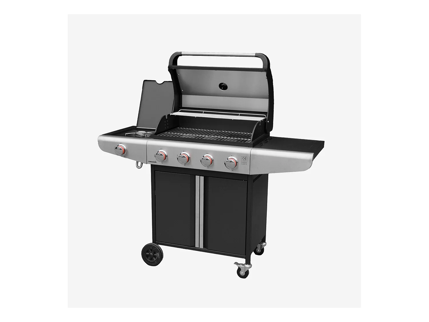 Barbecue a gas a 5 fuochi con 1 bruciatore laterale, nero