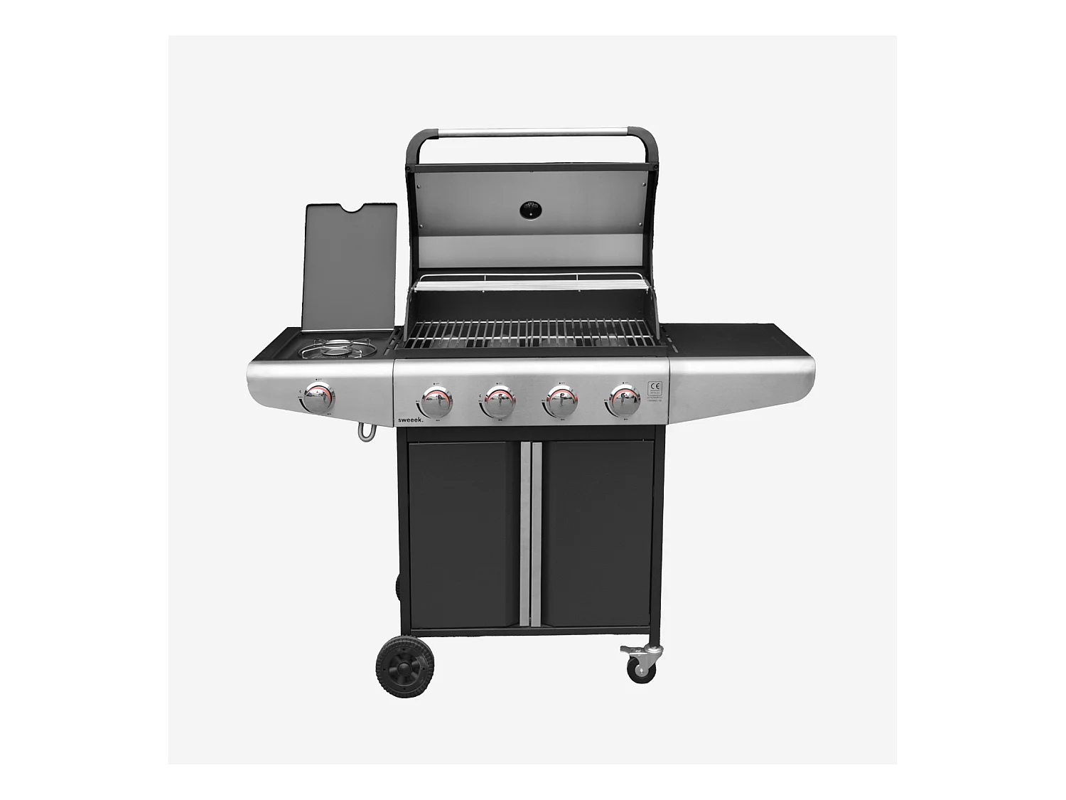 Barbecue a gas a 5 fuochi con 1 bruciatore laterale, nero