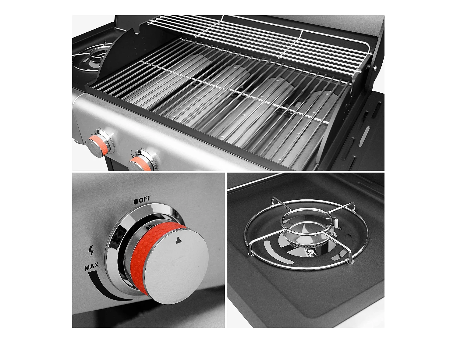 Barbecue a gas a 5 fuochi con 1 bruciatore laterale, nero