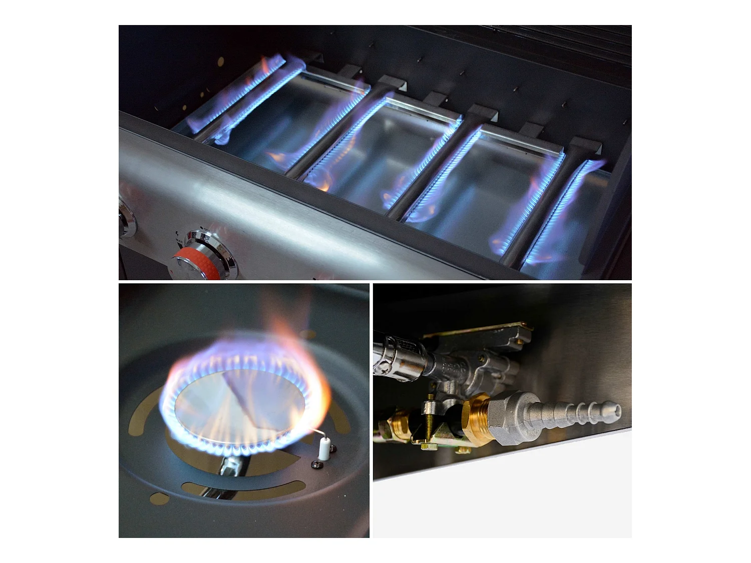 Barbecue a gas a 5 fuochi con 1 bruciatore laterale, nero