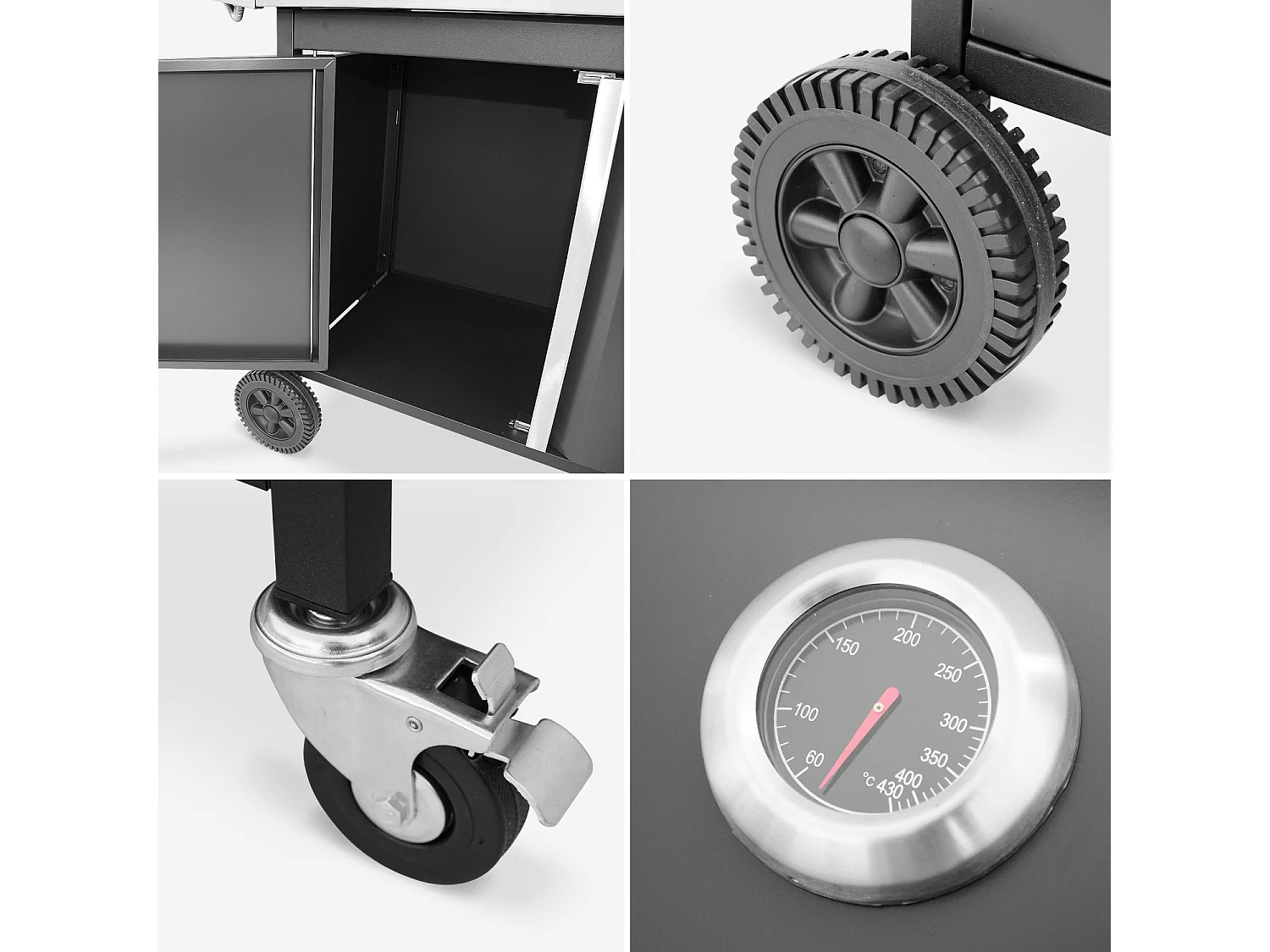 Barbecue a gas a 5 fuochi con 1 bruciatore laterale, nero