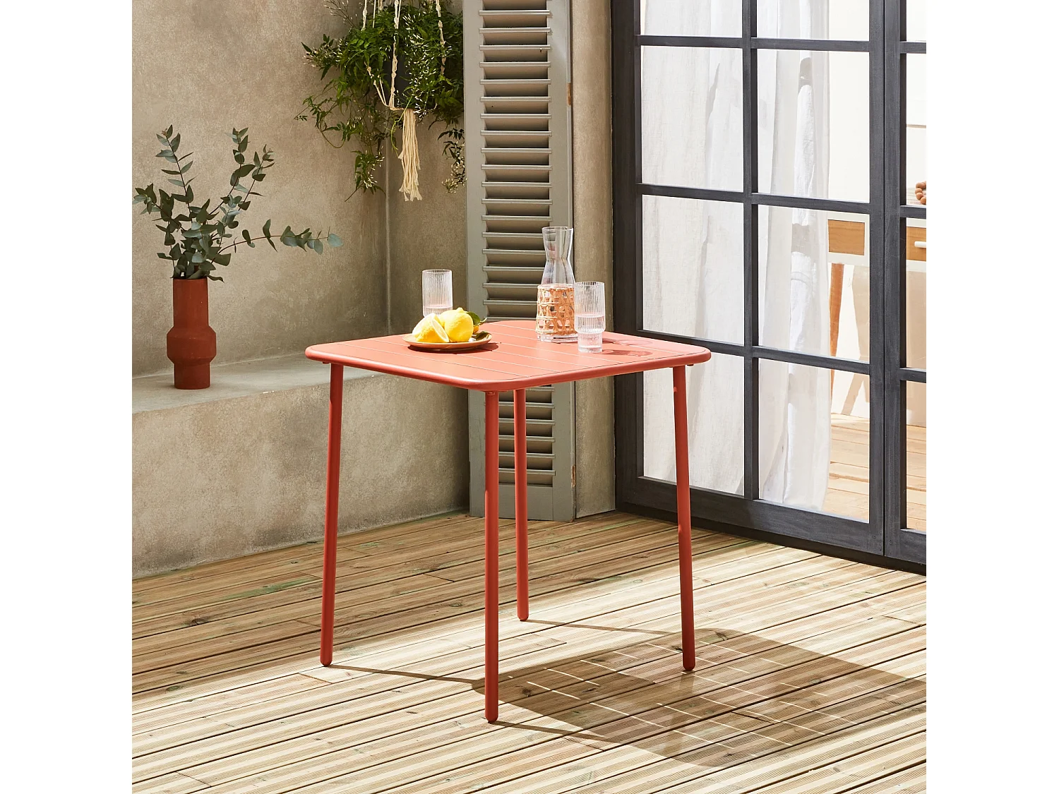 Mesa de jardín metálica de 70cm, 2 plazas terracotta