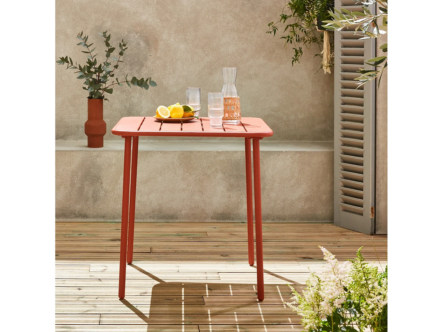 Tavolo da giardino bistrot in metallo 2 posti, 70cm, terracotta