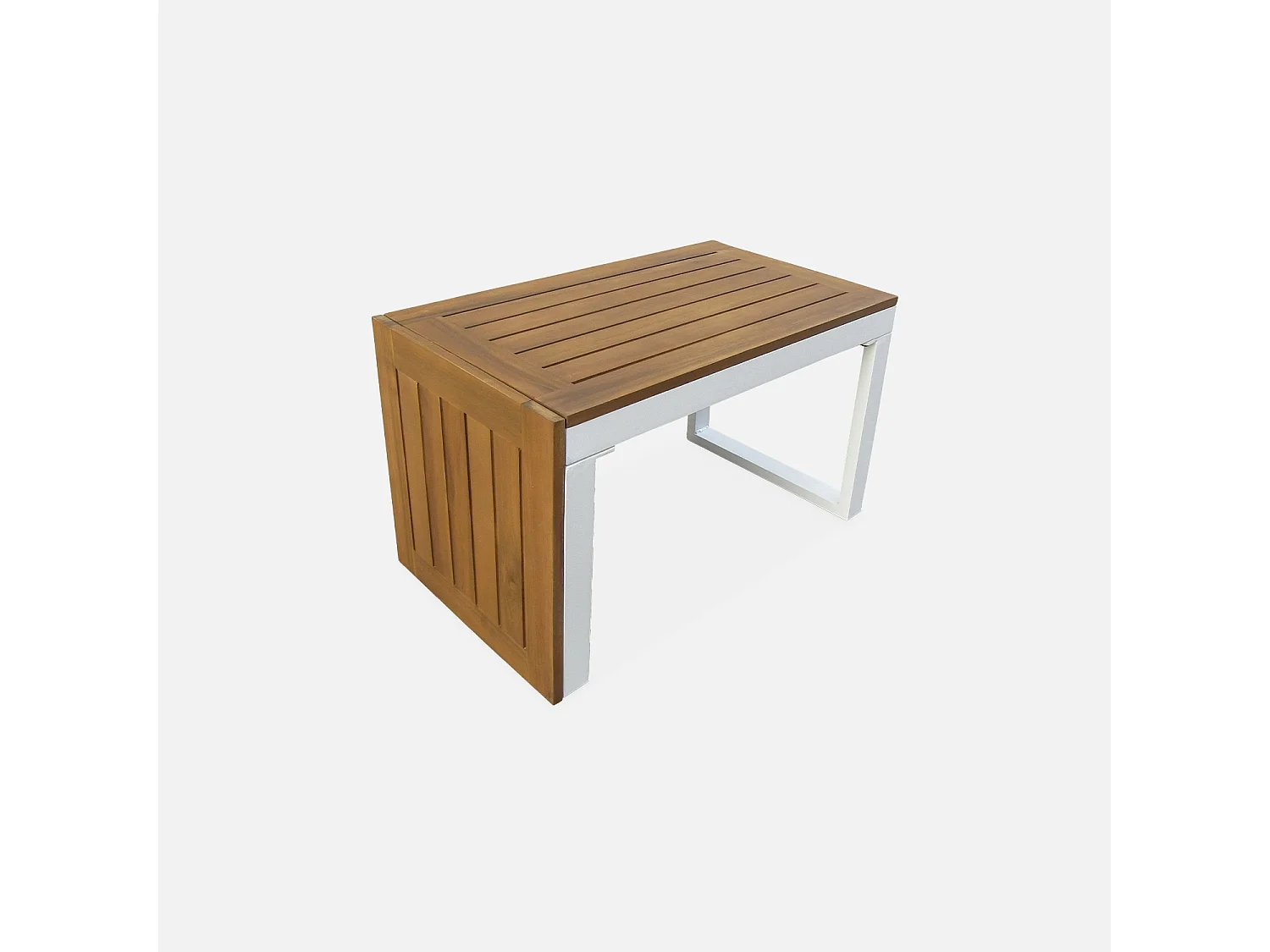 Salon de jardin beige et blanc  modulable en aluminium et bois d'acacia. 4 places. Sao Paulo.140 x 68 x 65cm