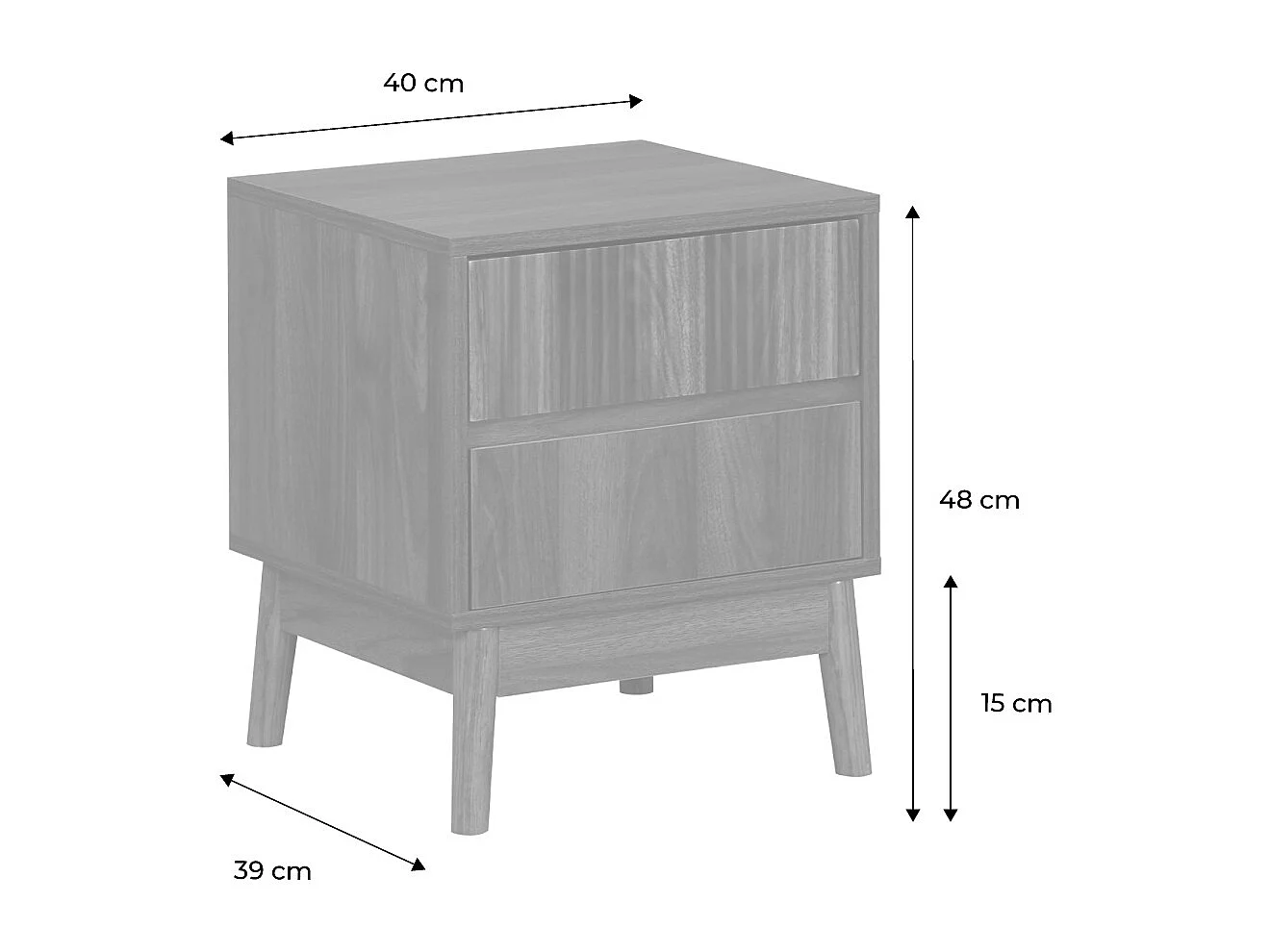Set 2 comodini con 2 cassetti, marrone scuro naturale