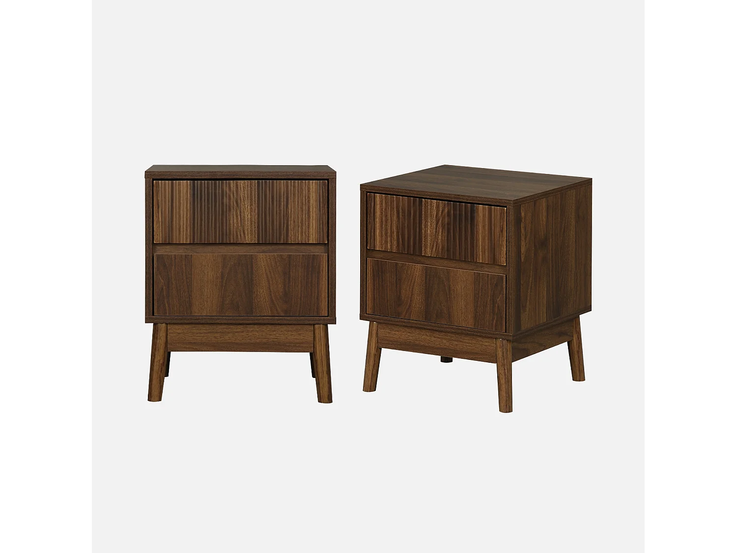 Lot de 2 tables de chevet deux tiroirs. décor bois de noyer et piétement en pin - Linear