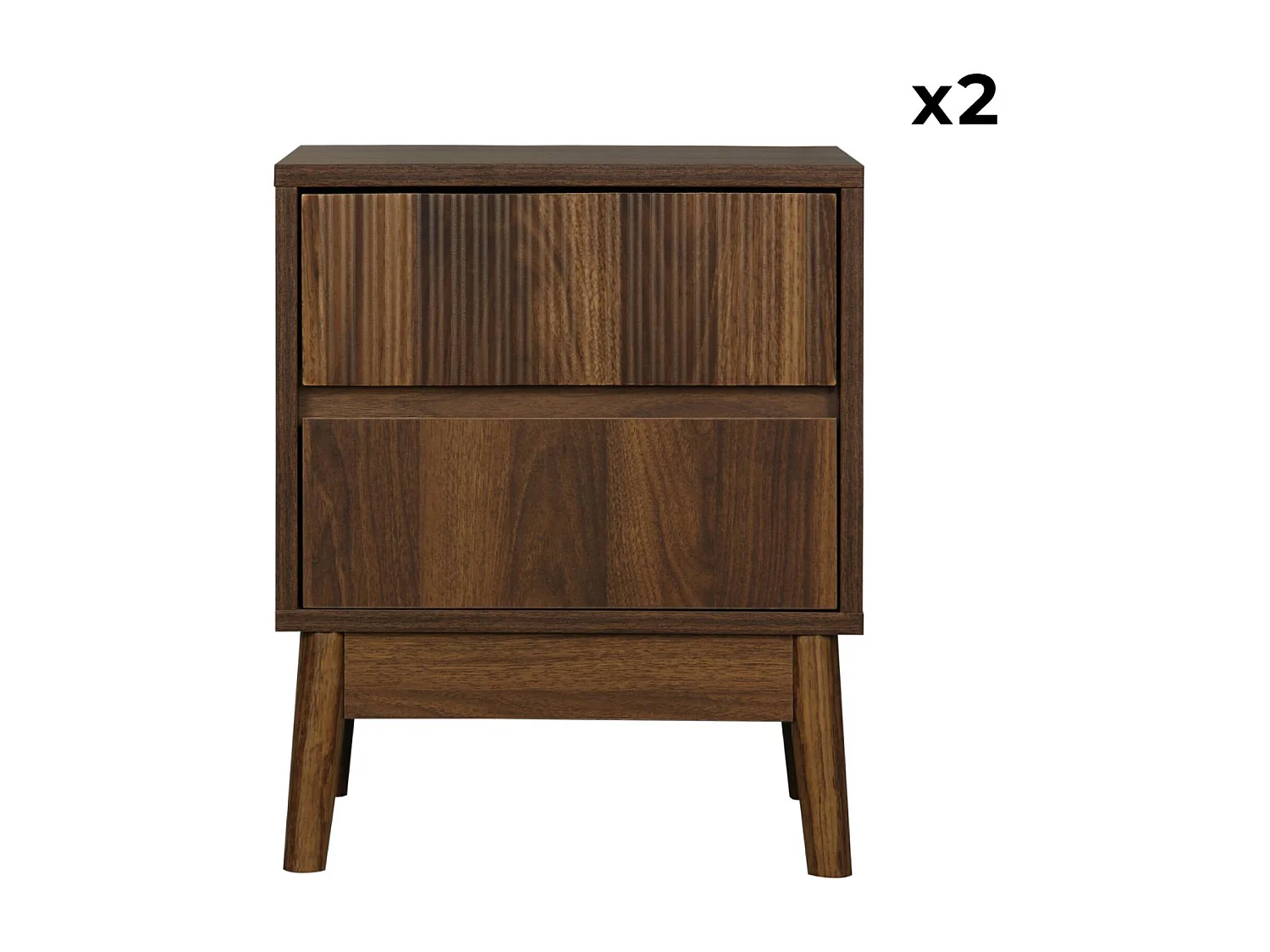 Lot de 2 tables de chevet deux tiroirs. décor bois de noyer et piétement en pin - Linear