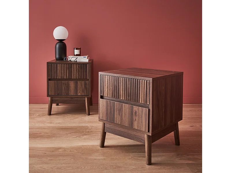 Set 2 comodini con 2 cassetti, marrone scuro naturale