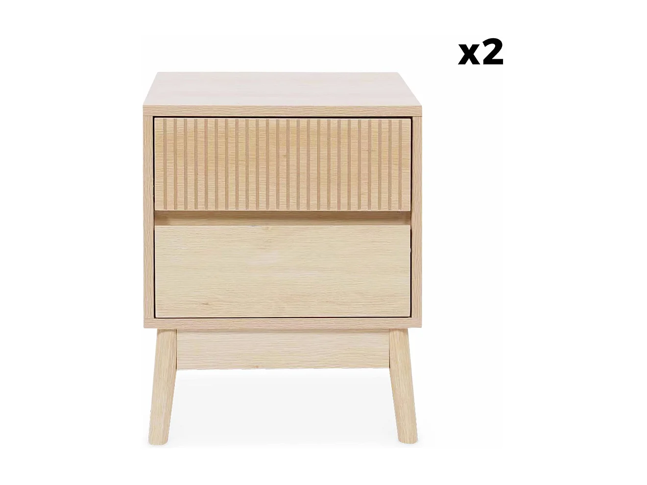 Set 2 comodini con 2 cassetti, marrone naturale