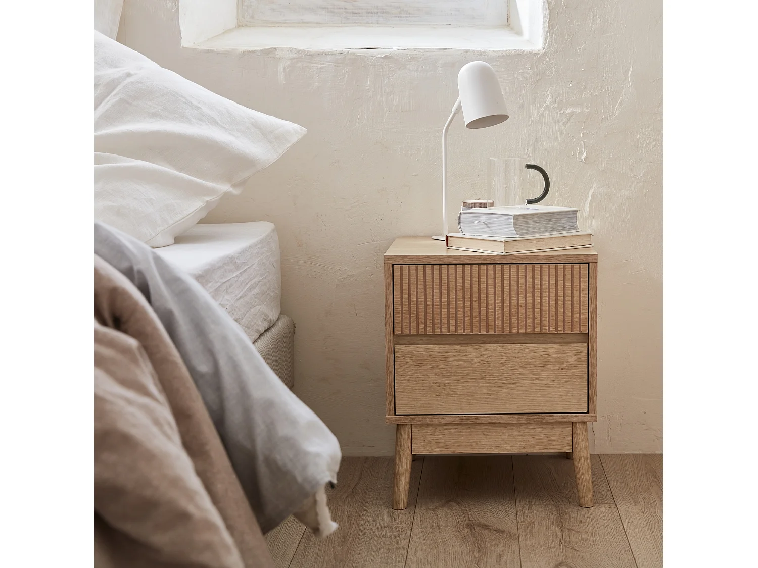 Set 2 comodini con 2 cassetti, marrone naturale