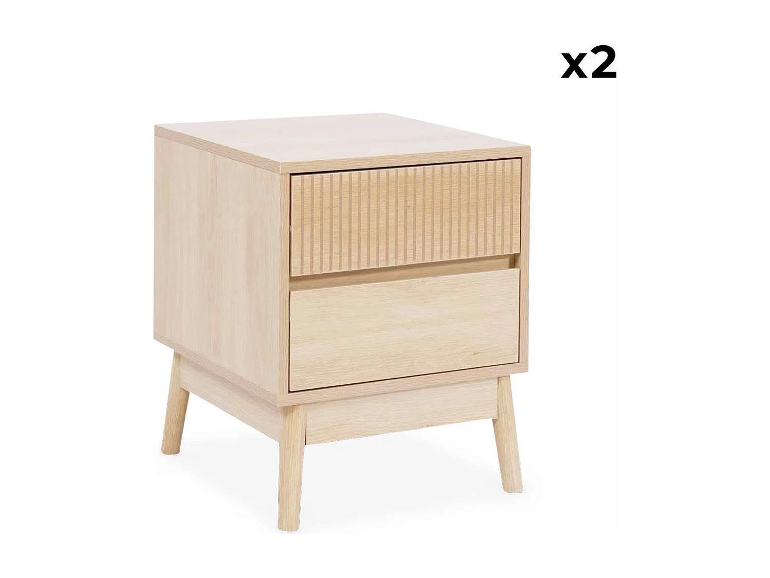 Set 2 comodini con 2 cassetti, marrone naturale