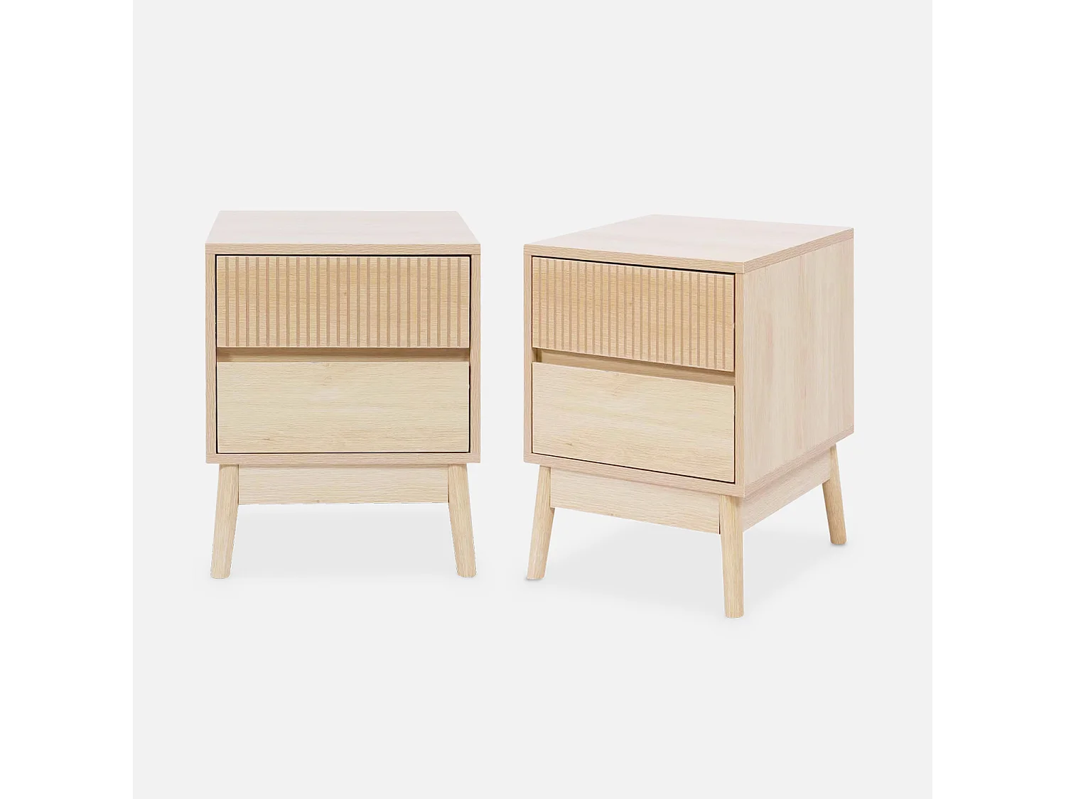 Mesita de noche de 2 cajones con efecto madera, set de 2 natural