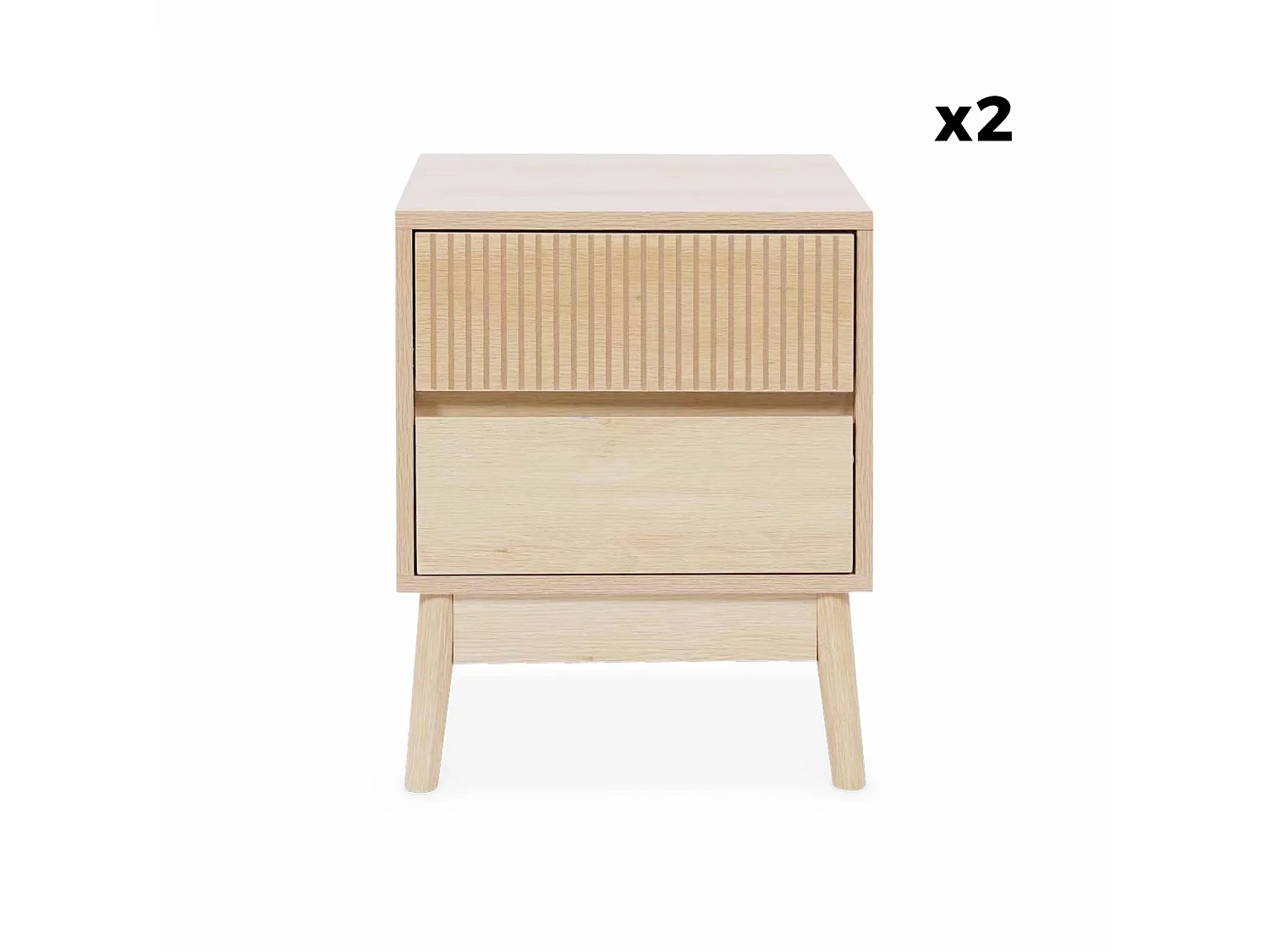 Mesita de noche de 2 cajones con efecto madera, set de 2 natural