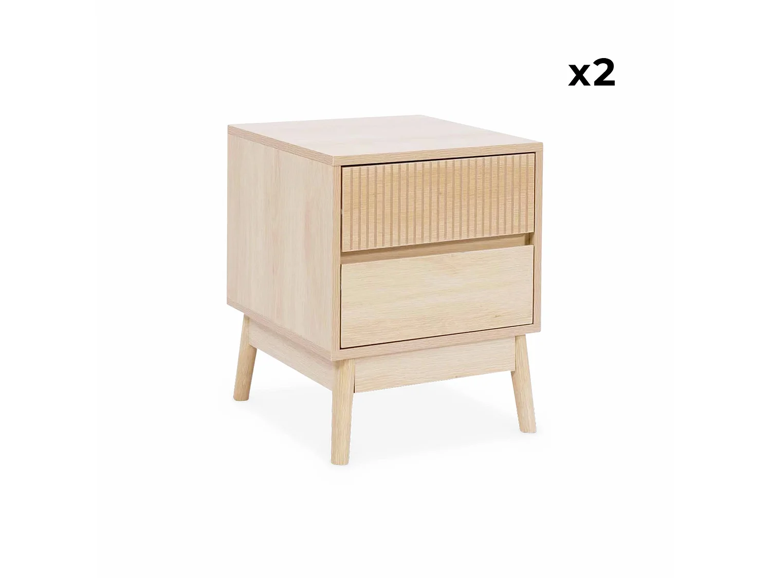 Mesita de noche de 2 cajones con efecto madera, set de 2 natural