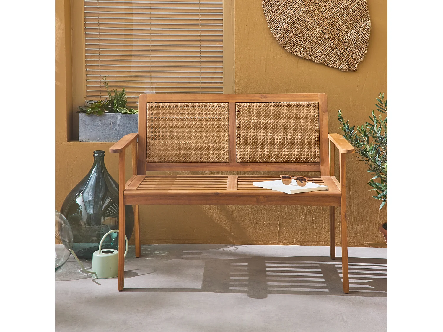 Panca da esterno in acacia a 2 posti, marrone naturale