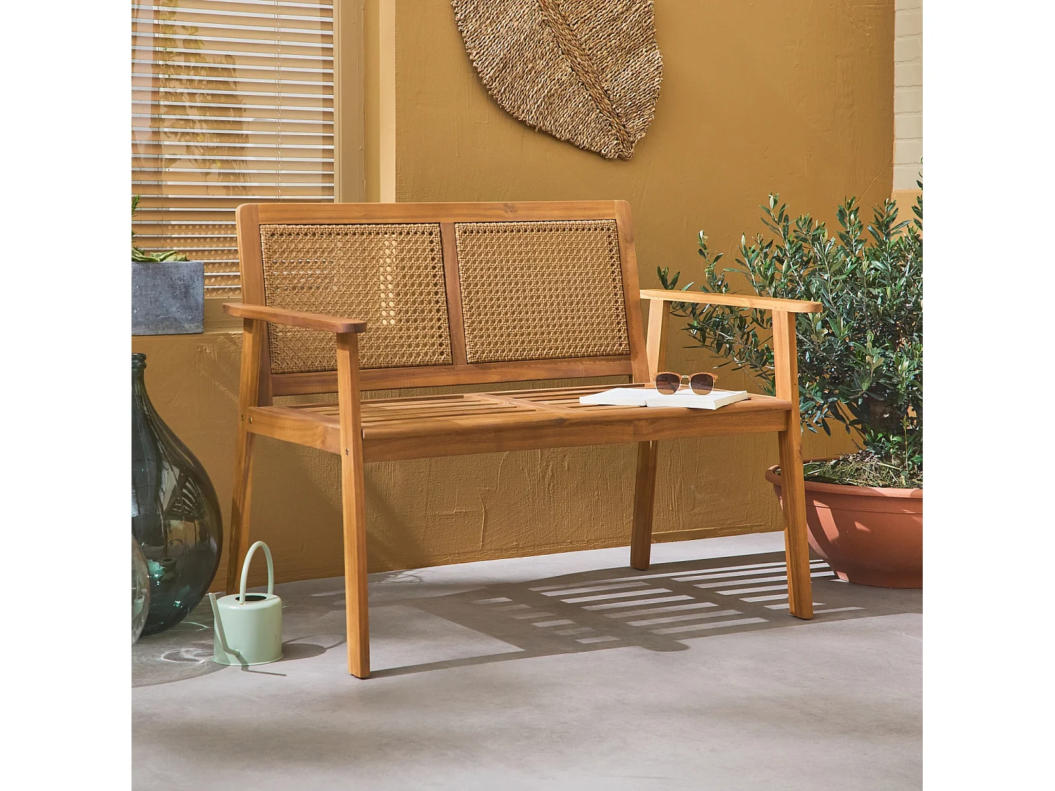 Panca da esterno in acacia a 2 posti, marrone naturale