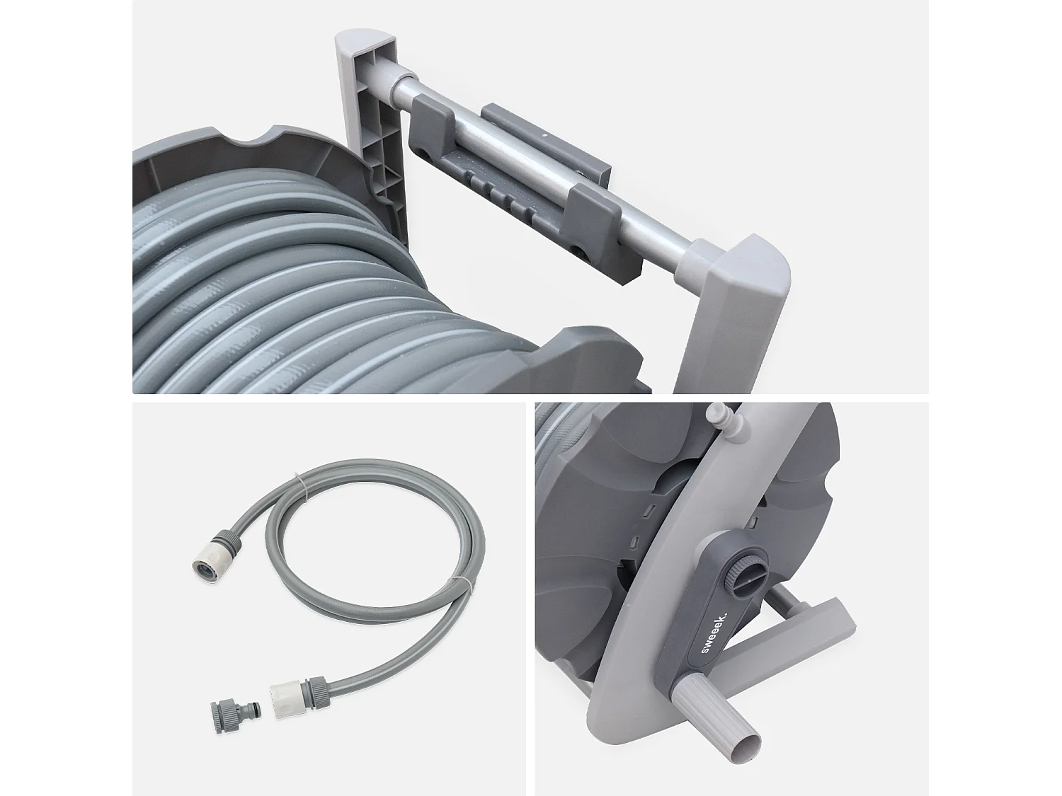 Avvolgitubo automatico a parete con tubo da giardino, 20m, grigio