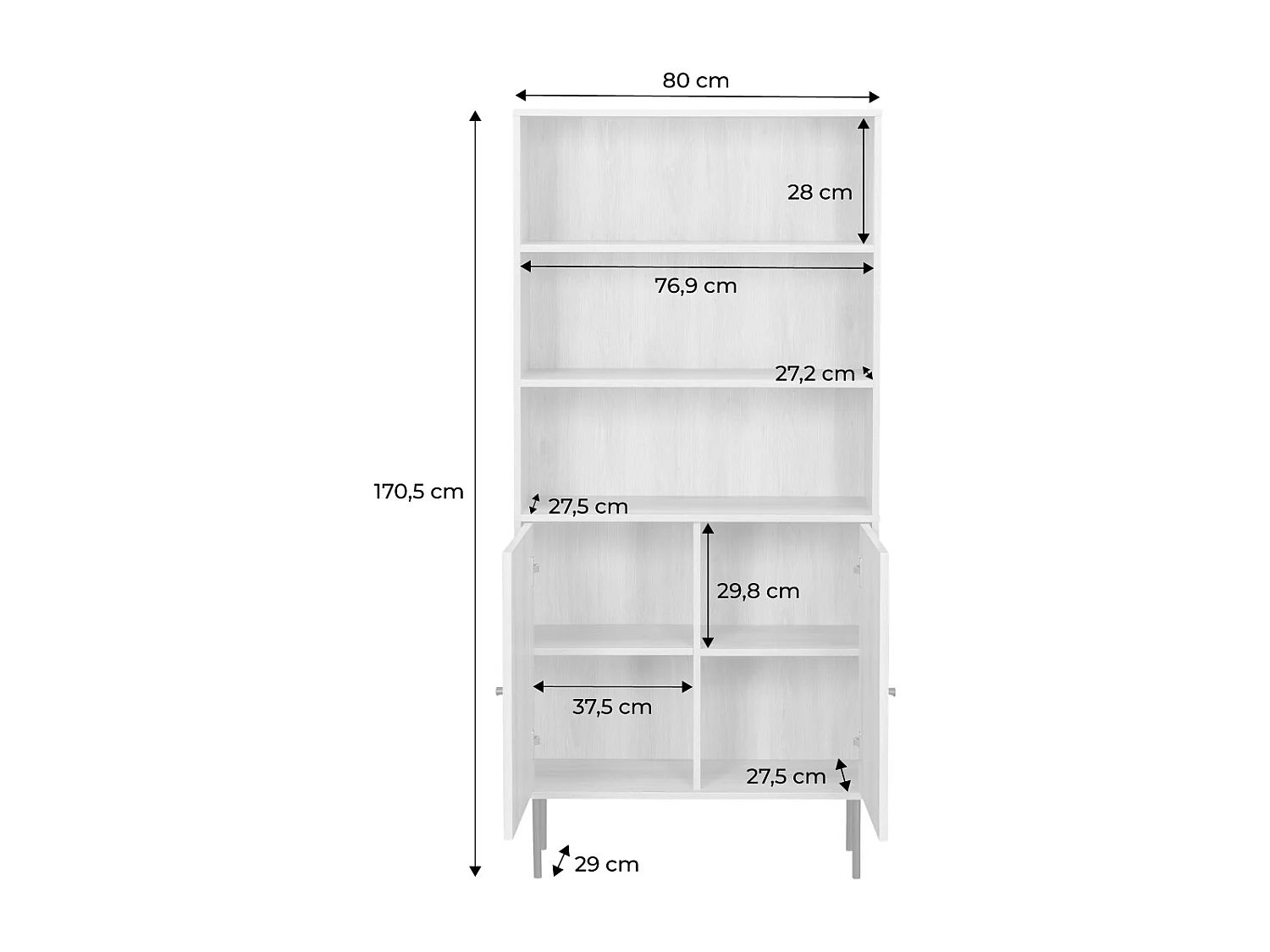 Libreria in legno e metallo nero a 2 ante, marrone naturale