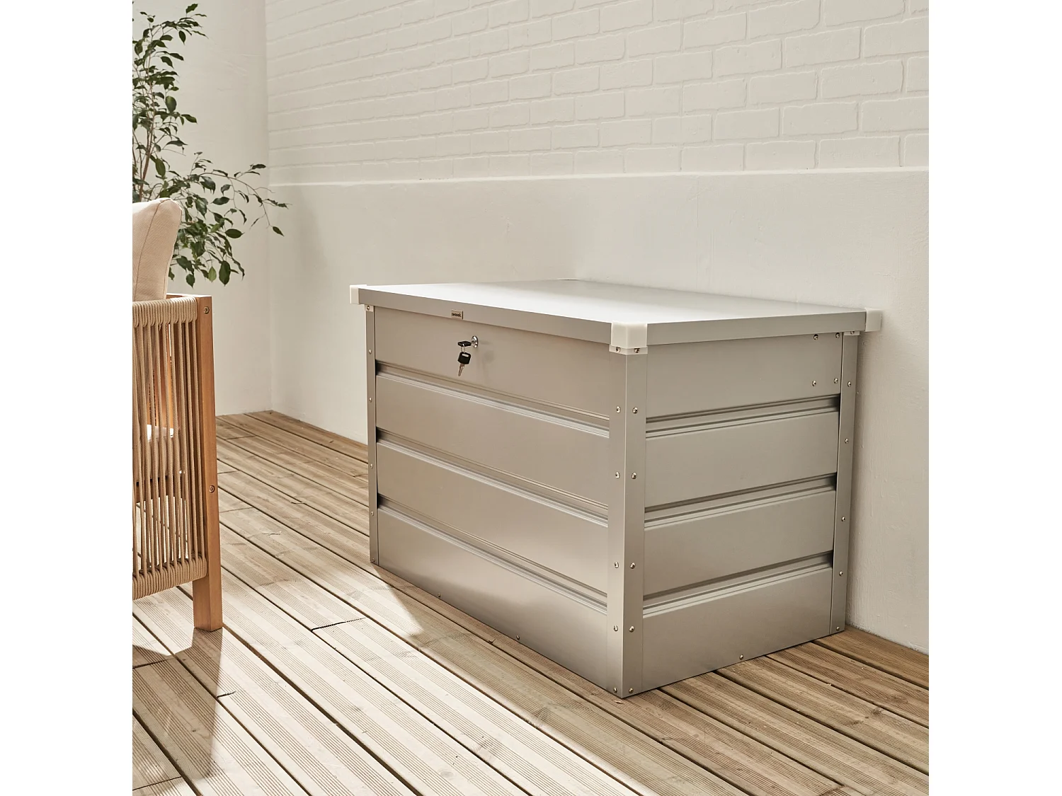 Baule da giardino in metallo, 285l, grigio alluminio