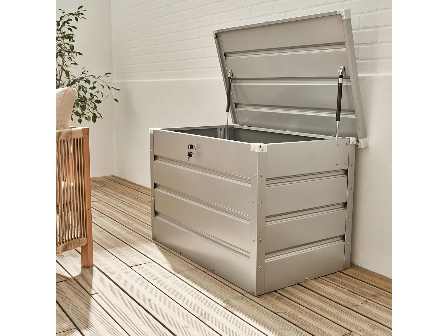 Baule da giardino in metallo, 285l, grigio alluminio