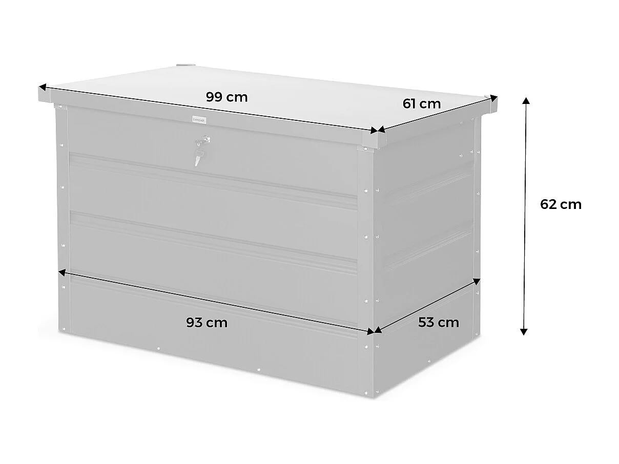 Baule da giardino in metallo, 285l, grigio alluminio