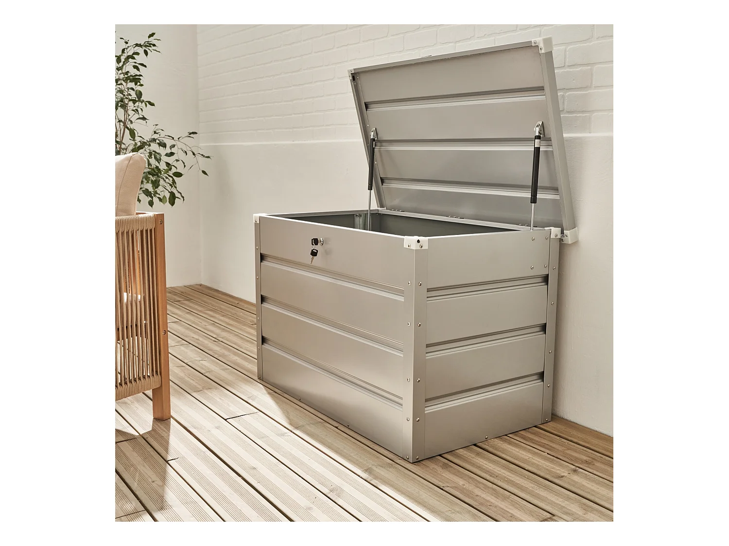 Arcón de jardín metálico de 285l gris aluminio