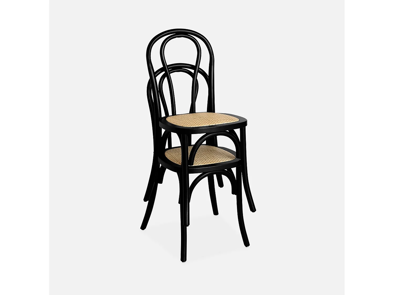 Set di 2 sedie vintage in legno e rattan, nero