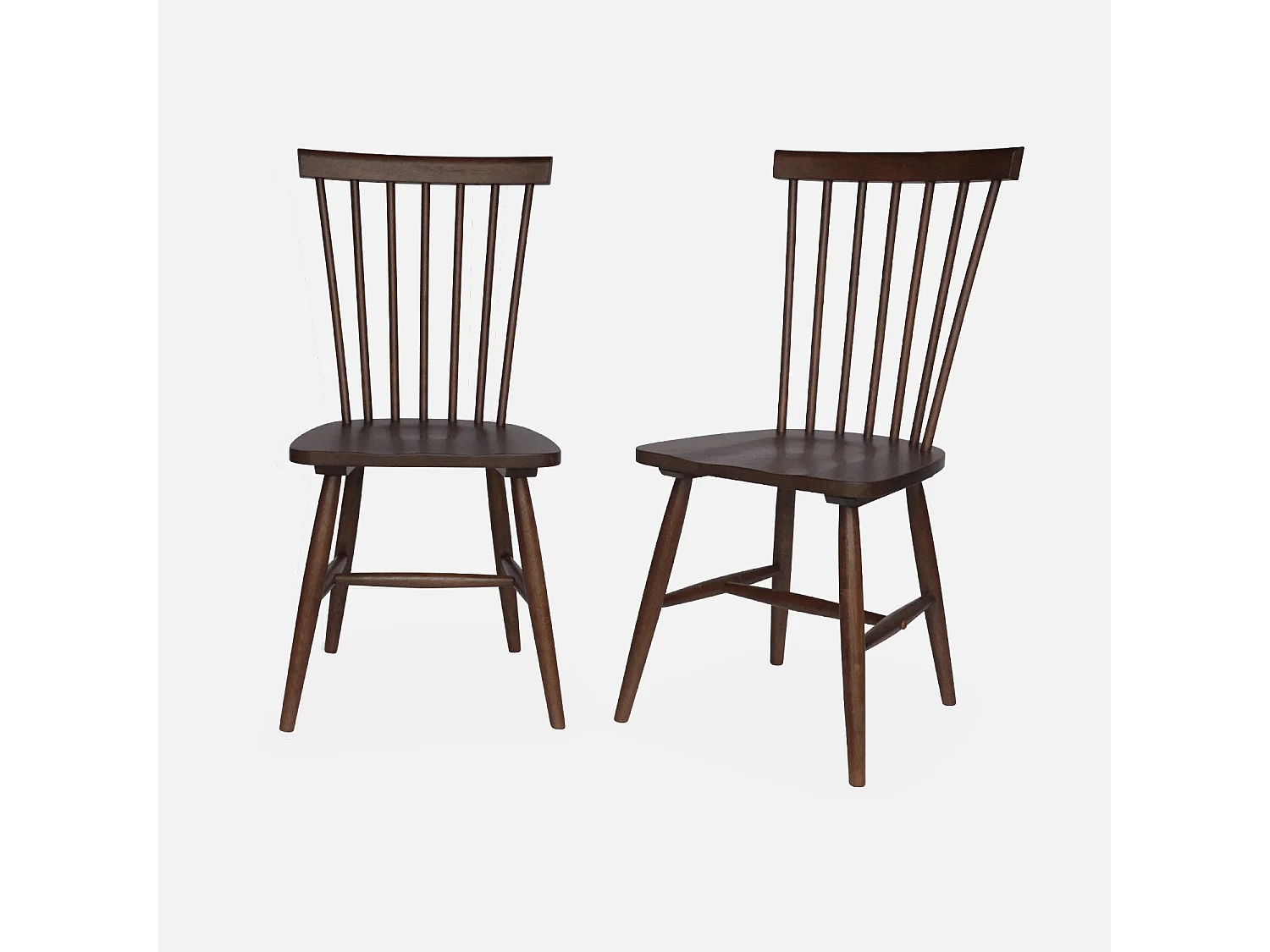 Lot de 2 chaises noyer à barreaux en bois d'hévéa. ROMIE. L 50.8 x P 44.2 x H 90cm.