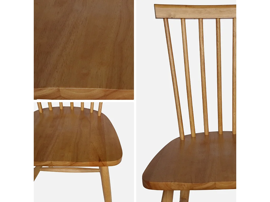 Silla de madera de hevea, set de 2 natural