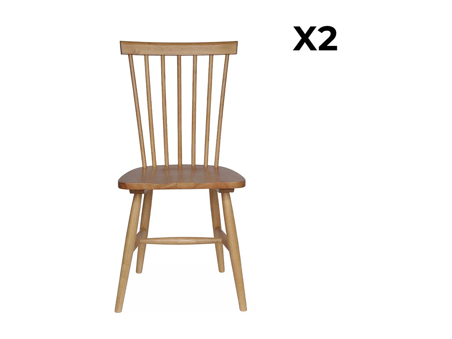 Silla de madera de hevea, set de 2 natural