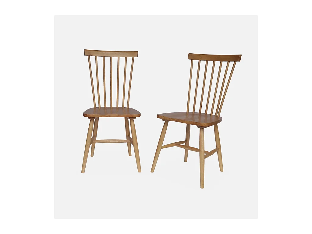 Lot de 2 chaises naturelles à barreaux en bois d'hévéa. ROMIE. L 50.8 x P 44.2 x H 90cm