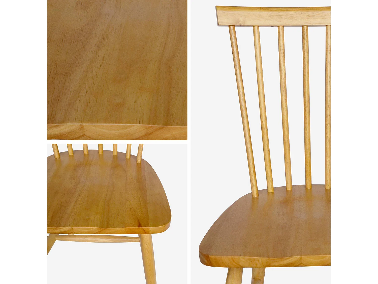 Set 2 sedie da pranzo impilabili in legno stile vintage, Romie, Marrone naturale, 50.8x44.2x90 cm