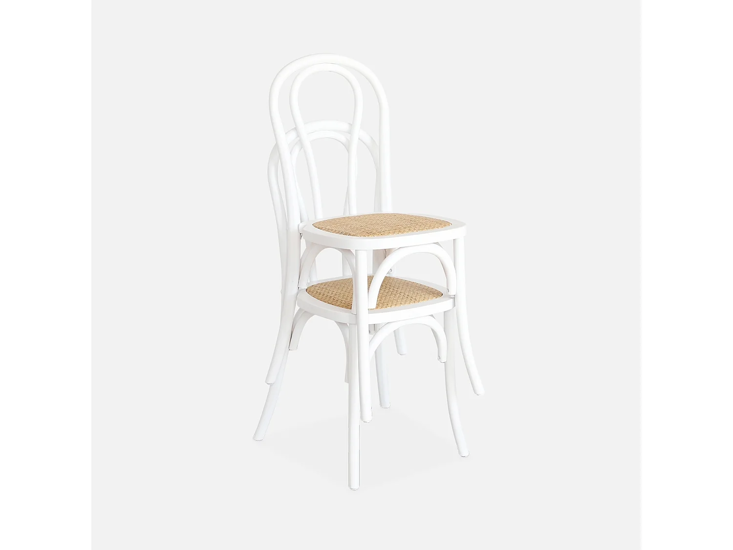 Set di 2 sedie vintage in legno e rattan, bianco