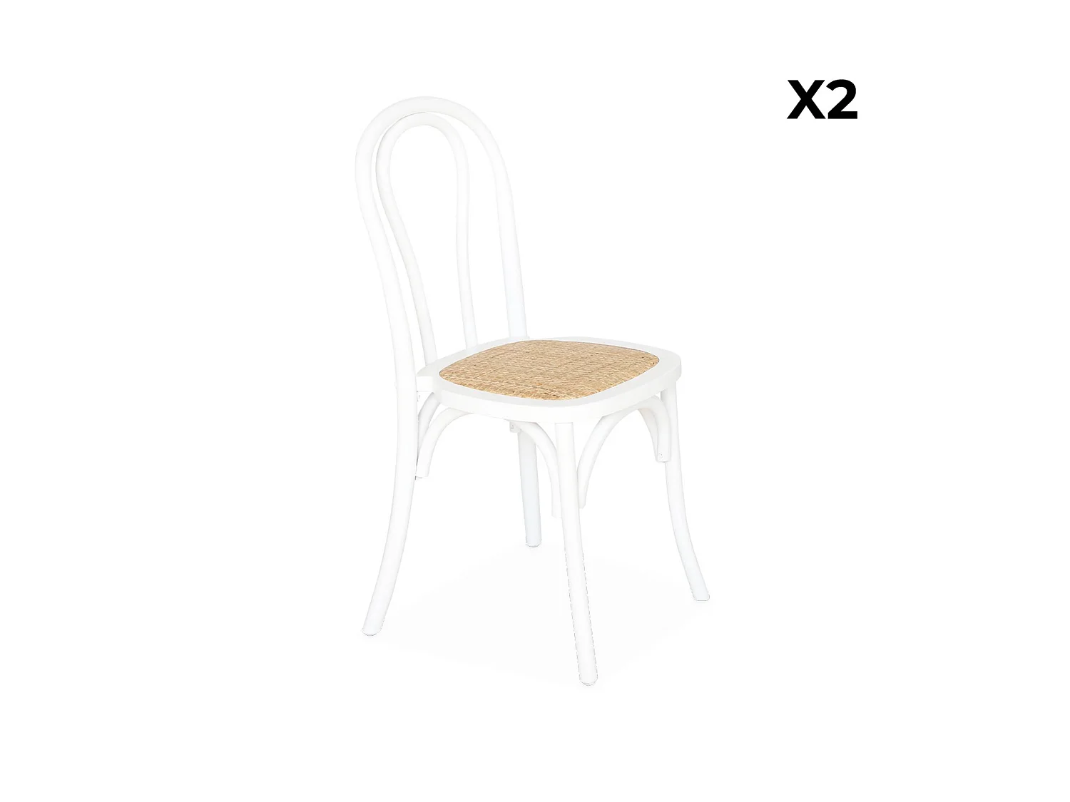 Silla vintage de madera y ratán, set de 2 blanco